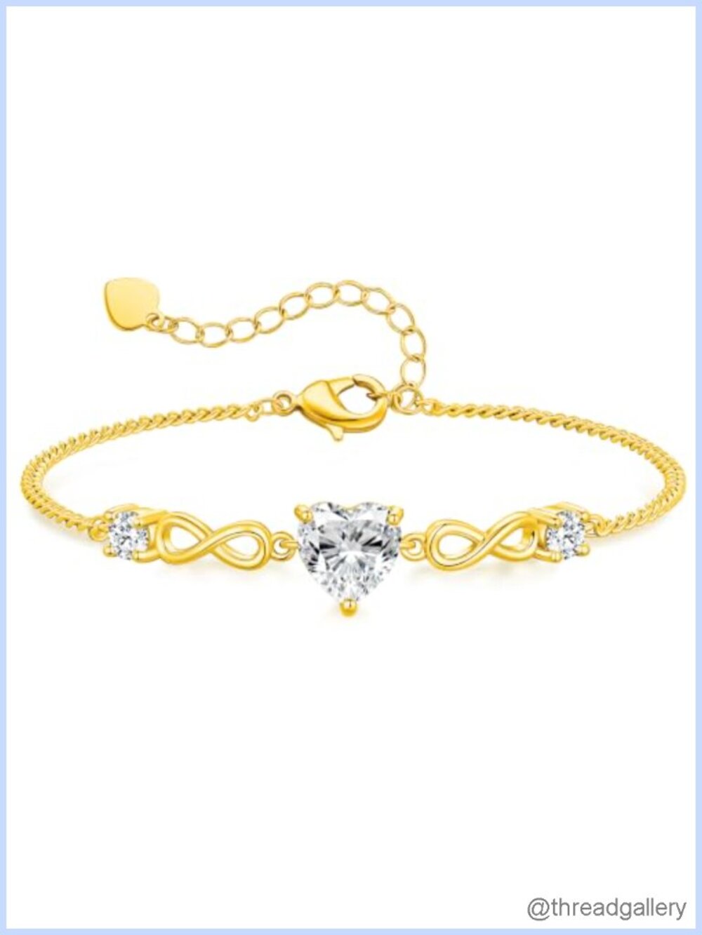 18K Gold Plated Cubic Zirconia Infinity Heart Tennis Bracelet Moissanite